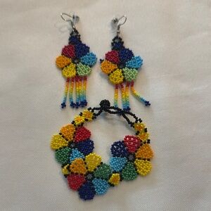 Multicolor Beaded Flower Jewelry Set